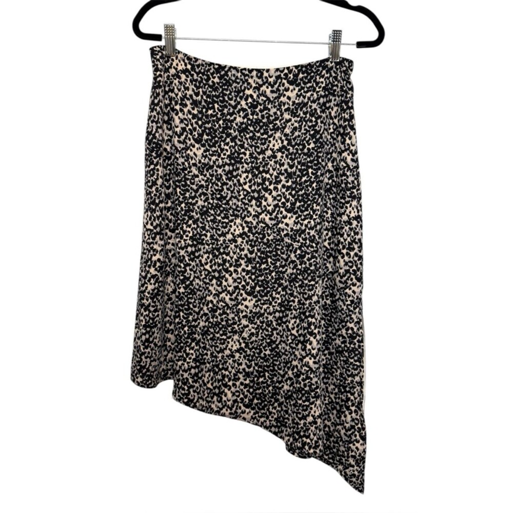BCBGMaxAzria Animal Print Asymmetrical Midi Skirt Slit Black Cream S